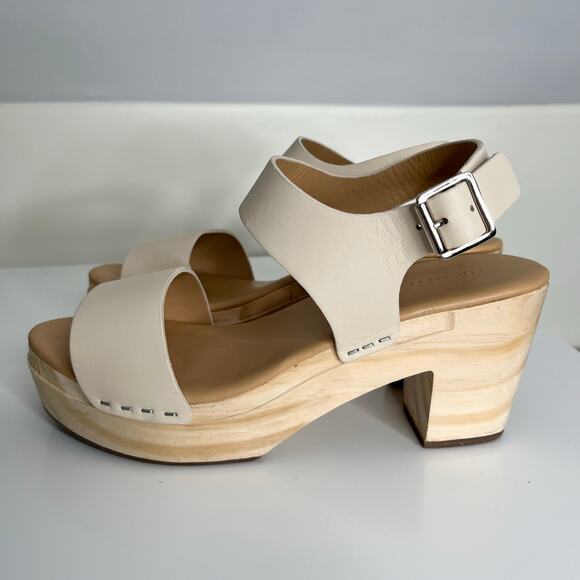 Nisolo All Day Open Clog Sandal Womens 8 Ivory Bone Wood Leather - Picture 3 of 12